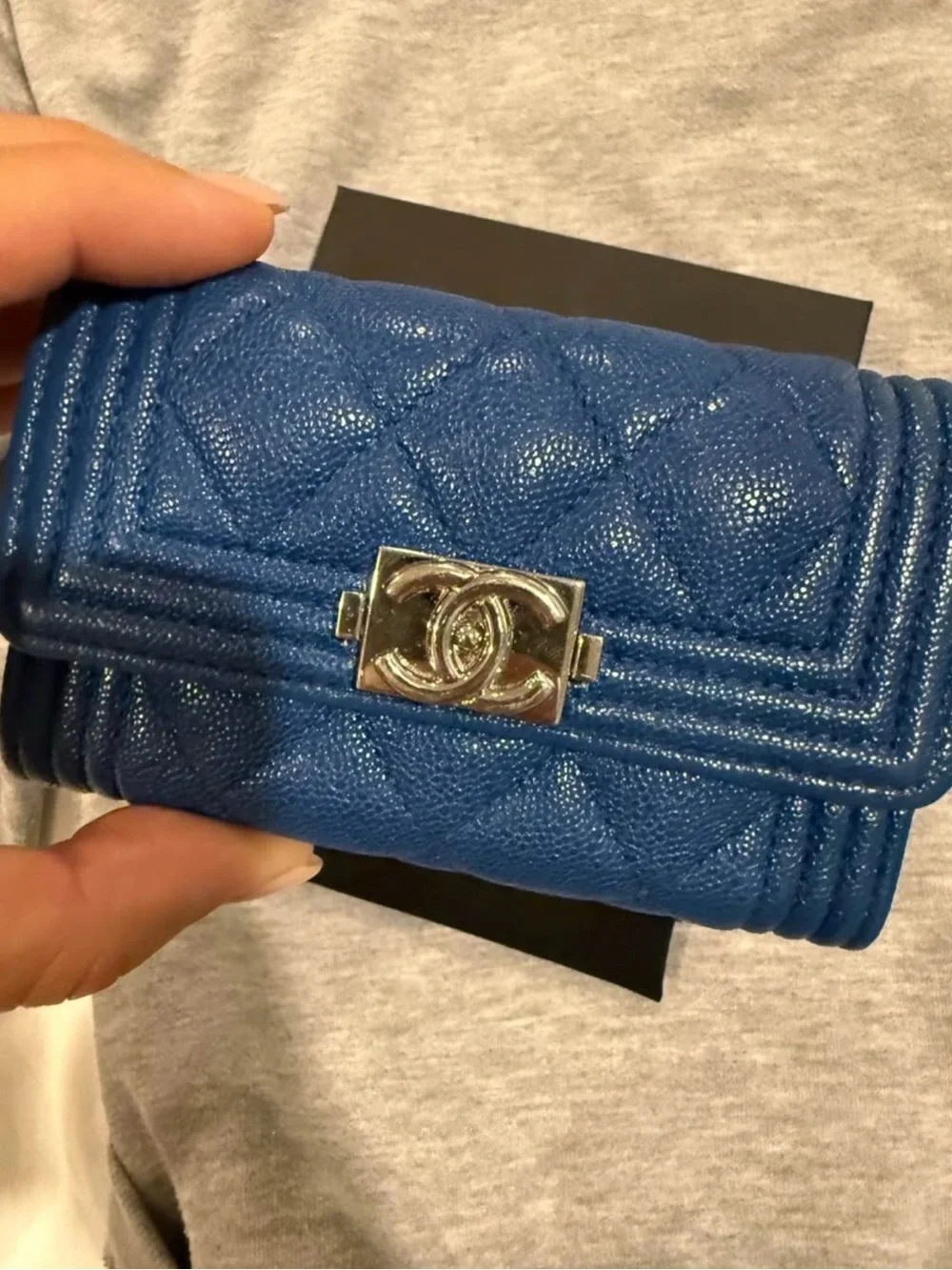 CHANEL Blue Quilted Leather Boy Wallet